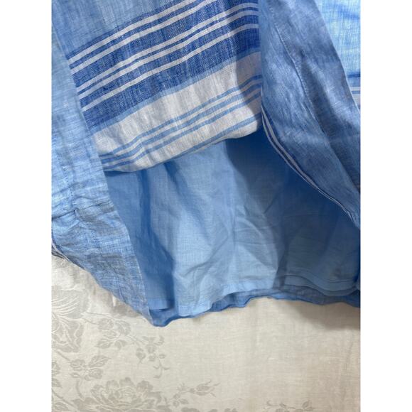 Talbots Dress 14 PETITE Blue Linen Pleated Buttons Stripe Detail Lined - Picture 3 of 10